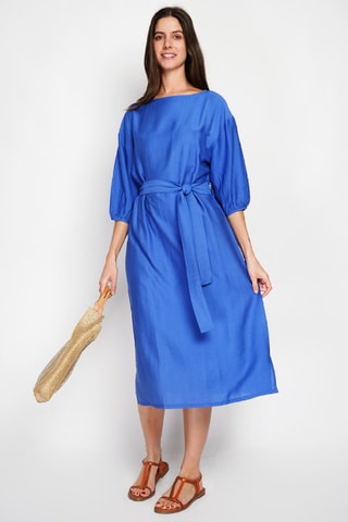 Vestido midi en lino - Azul