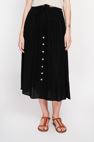 Falda midi de lino - Negro