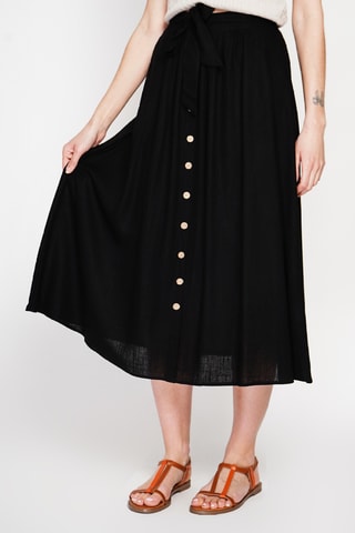 Falda midi de lino - Negro