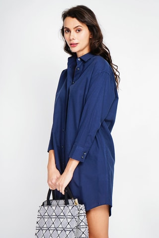 Vestido camisero de lino - Azul