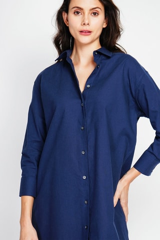 Vestido camisero de lino - Azul