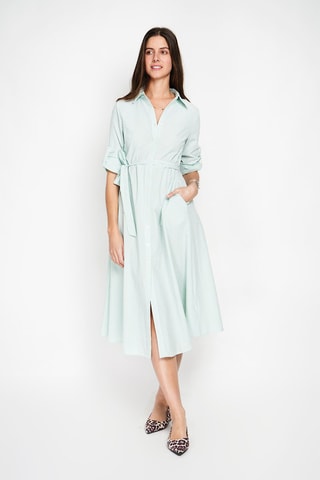 Vestido camisero de lino - Verde y blanco