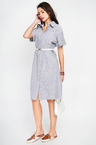 Vestido camisero de lino - Negro