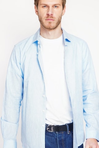 Camisa slim fit de lino - Azul