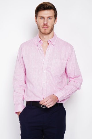 Camisa regular fit de lino - Rosa