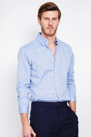 Camisa regular fit de lino - Azul