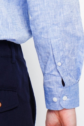 Camisa regular fit de lino - Azul