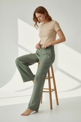 Pantalón ancho de lino - Beige