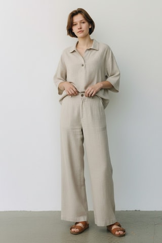 Pantalón ancho de lino - Beige