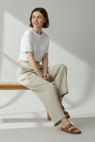 Pantalón ancho de lino - Beige