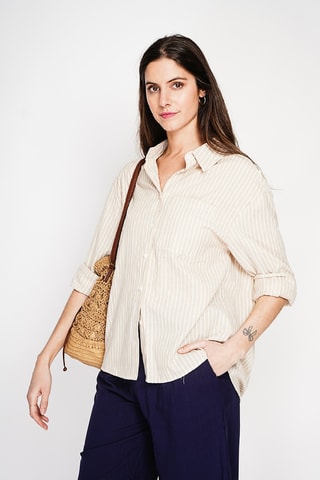 Camisa oversize de lino - Beige