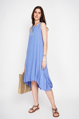 Vestido globo de lino - Azul