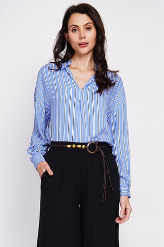 Túnica de lino - Negro, azul y blanco