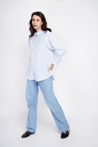 Blusa de lino - Blanco y azul