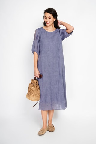 Vestido midi en lino - Azul