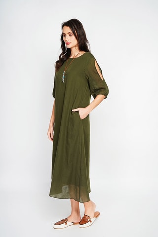 Vestido midi en lino - Beige