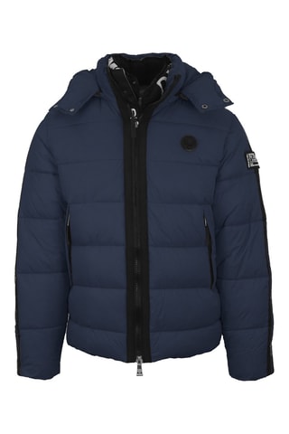 Doudoune à capuche - Blanc, noir et bleu