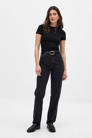 Rechte Jeans Hoge Taille - Donkergrijs 