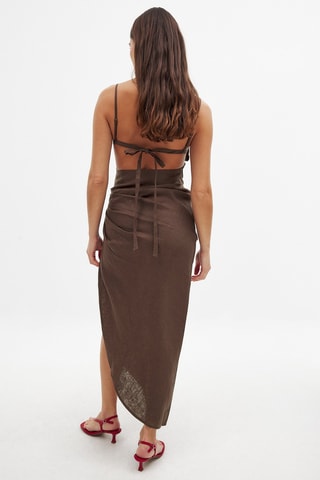 Linnen Midi-jurk - Bruin