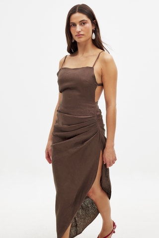 Linnen Midi-jurk - Bruin