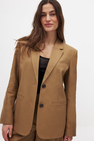 Linnen Blazer Regular Fit - Donkerbeige