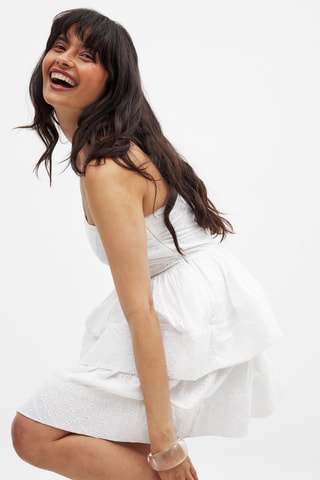 Strapless jurk met borduursels - Wit