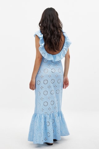 Lange Jurk met Engelse Borduursels- Lichtblauw