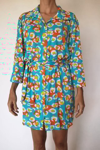 Vestido-camisa Dubai - Azul e laranja