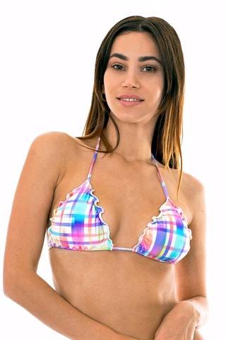 Parte de cima do biquíni Plaid - Branco e violeta