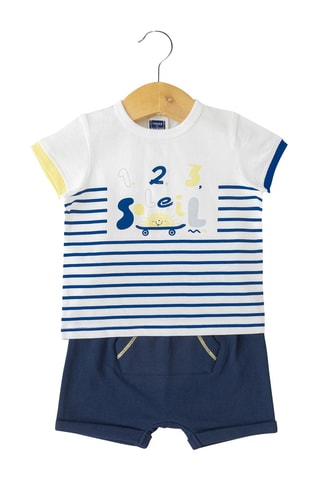 Camiseta y short - Blanco, azul y amarillo