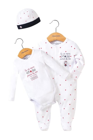 Geboorteset Pazoly - 3-delig Wit en Rood  - Terre de Marins - Wit en rood