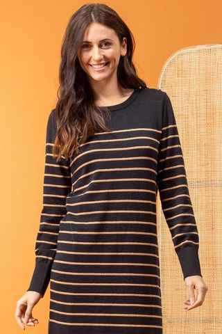 Vestido jersey - Negro y marrón