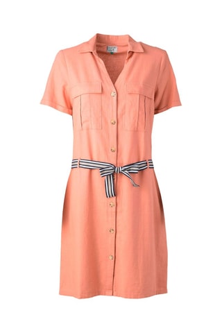 Vestido camisero de lino - Blanco, negro y rosa