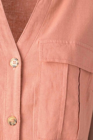 Vestido camisero de lino - Blanco, negro y rosa