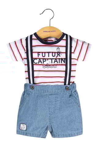 Camiseta y peto Zako - Blanco, rojo y azul