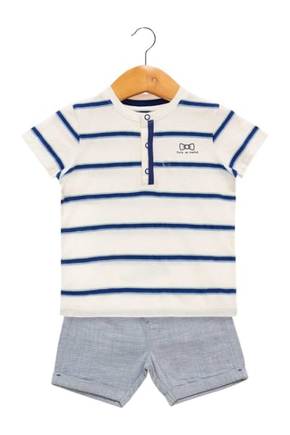 Camiseta y short - Blanco, azul y gris