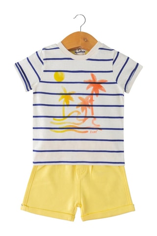 Camiseta y short - Blanco, azul y amarillo