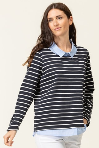 Blusa efecto doble prenda - Blanco y azul