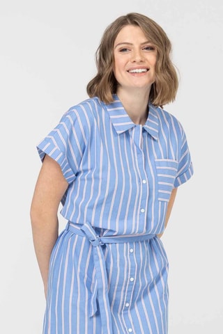 Vestido camisero - Blanco, azul y rosa