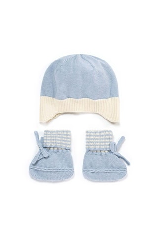 Gorro de aviador y patucos - Blanco y azul