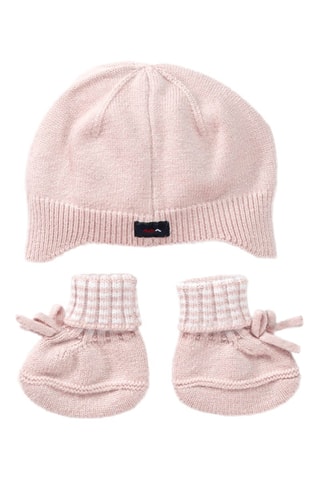 Gorro de aviador y patucos - Blanco y rosa