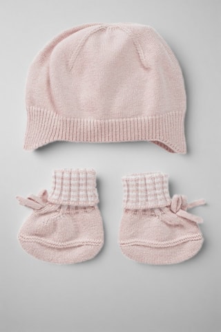 Gorro de aviador y patucos - Blanco y rosa