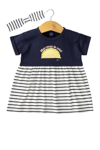 Vestido y cinta para el pelo - Blanco, azul y amarillo