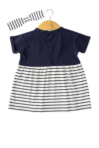 Vestido y cinta para el pelo - Blanco, azul y amarillo