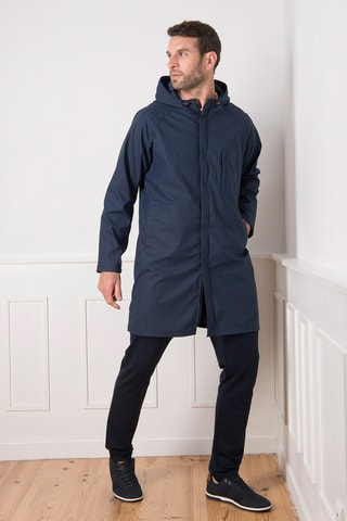 Impermeable con capucha - Blanco y azul