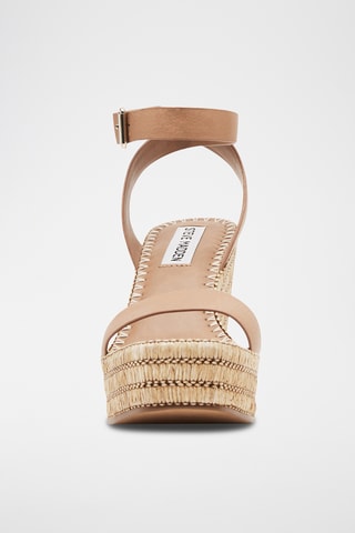 Sandali con zeppa in pelle - Cammello