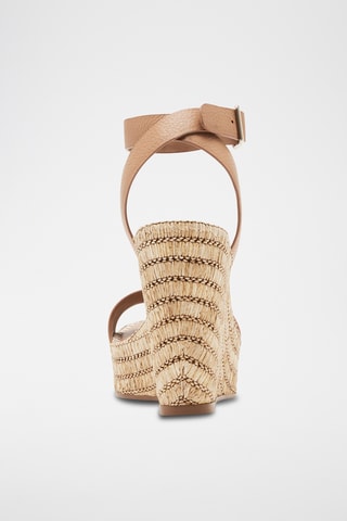 Sandali con zeppa in pelle - Cammello