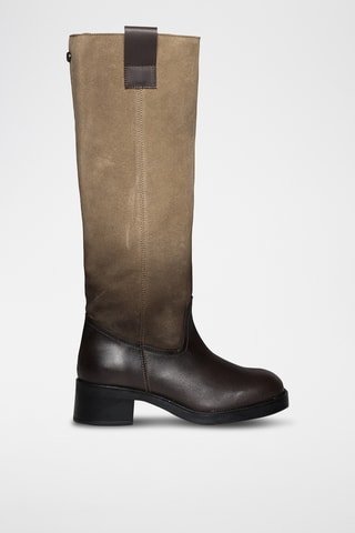 Stivali in pelle scamosciata - Taupe e marrone