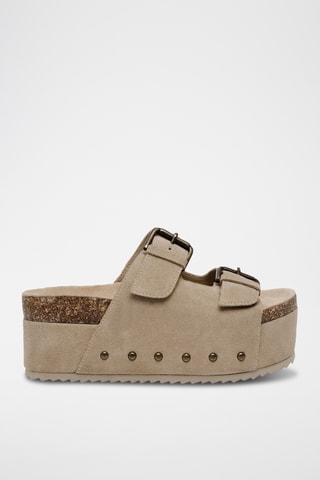 Ciabatte platform in pelle scamosciata - Taupe