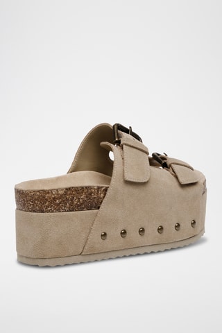 Ciabatte platform in pelle scamosciata - Taupe